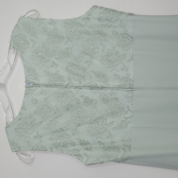 Formal Maxi Dress Matching Blazer Pastel Sea Foam Green Lace High Crew Neck - Picture 7 of 15